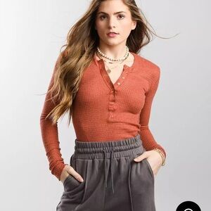 Free People “One of the Girls” Henley Long Sleeve | Small | Warmstone